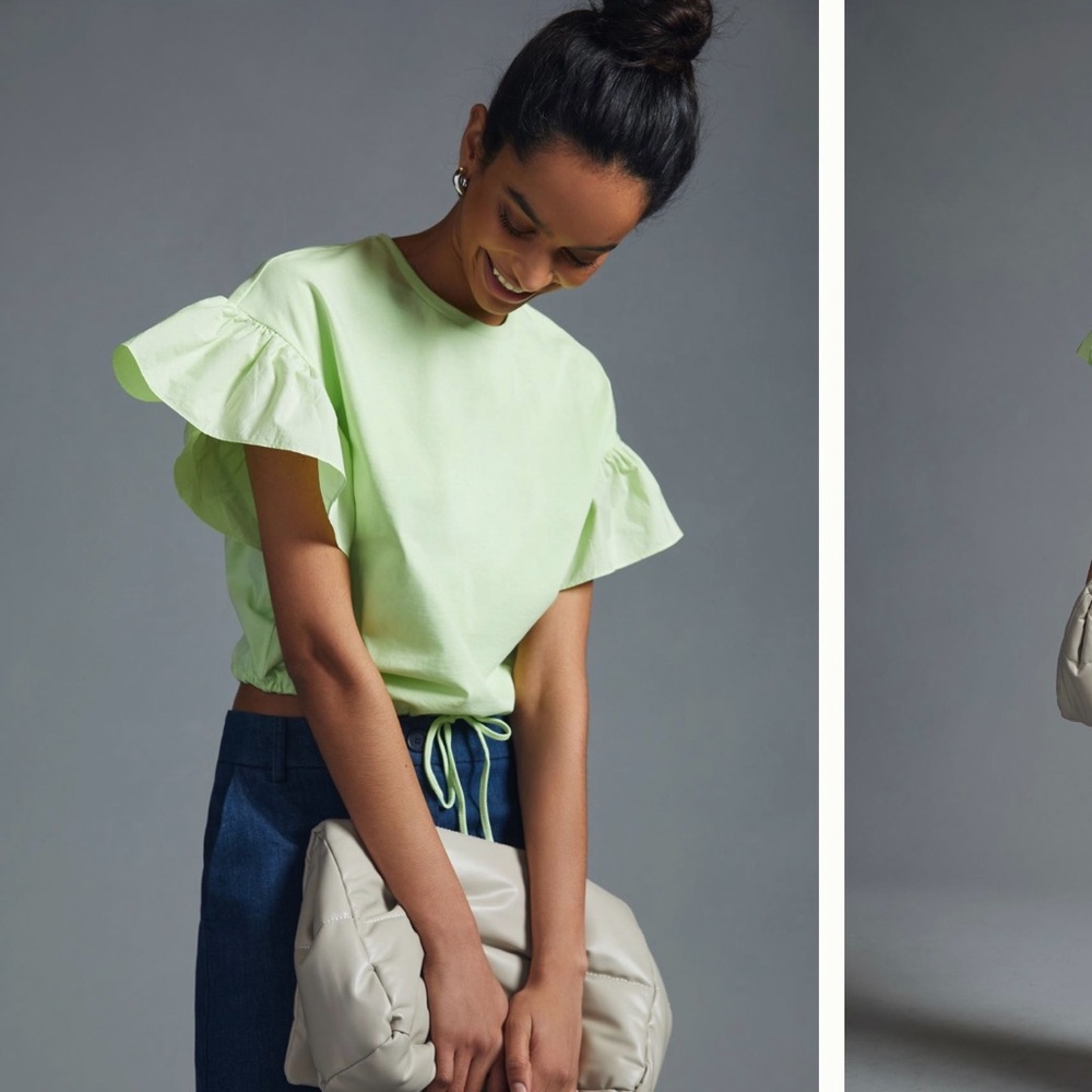 English Factory Green Ruffled Drop-Shoulder Top